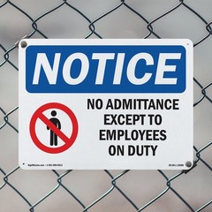 No Admittance Except To Employees On Duty OSHA Notice Sign, Decal 5 or 10 Pack