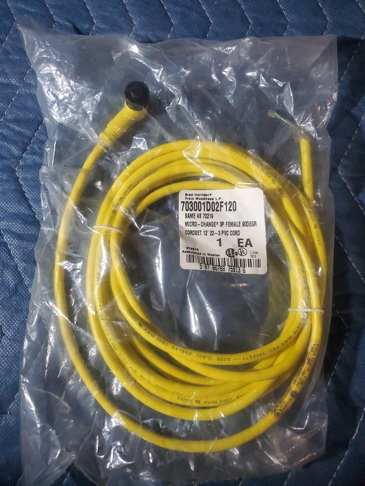 Brad Harrison 703001D02f060 Cordset, 3 Pin, Receptacle Female NEW N PACKAGE