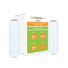 1 Roll Clear Blown Hand Machine Stretch Wrap 20″ x 5000 Ft. x 90 Gauge