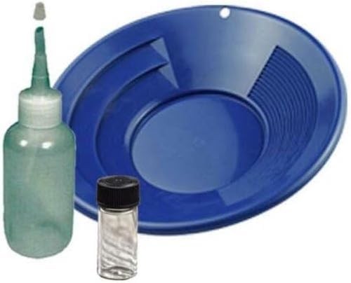 Sluice Monkey 10″ Blue Gold Pan with a 3oz Sniffer Bottle & Glass Vial