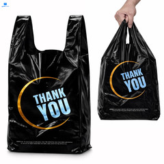 YoYoRain 100 Count Plastic Bags – Black T Shirt with Handle Large,