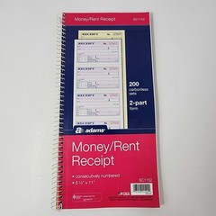 Adams Money Rent Receipt Book 2-Part Carbonless, 200 Sets per Book (5 Pack)