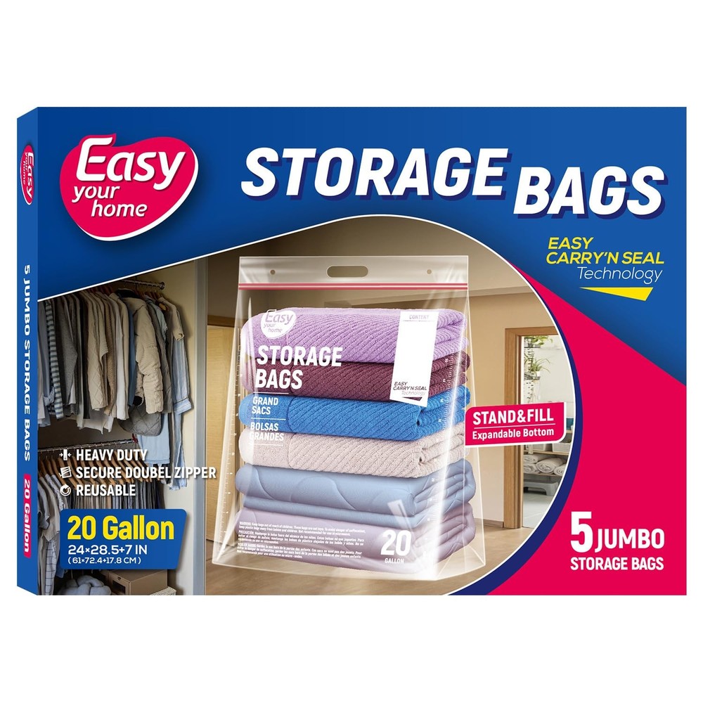20 Gallon Jumbo Zipper Lock Plastic Bags with Handle and bottom,24″ x 31″+7″,…