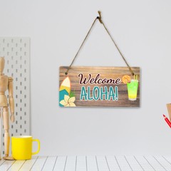 Welcome Aloha! 5×10 Hanging Plus Wall or Door Sign | Home Decor