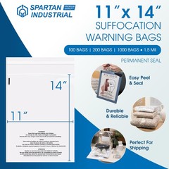Spartan Industrial – 11” X 14” (100 Count) Self Seal Clear Poly Bags with Suf…