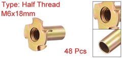 48pcs M6x18mm T-Nuts 4 Pronged Tee Nut Carbon Steel Threaded Inserts for Wood