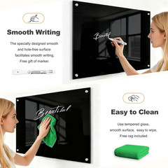 Magnetic Large Black Dry Erase Board, 48″ x 36″ | Black Glass Board Frameless Wa