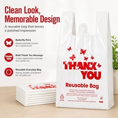YoYoRain Reusable LDPE Shopping Bags with Handles 12x7x23, 2.25 Mil Thick, Wh…