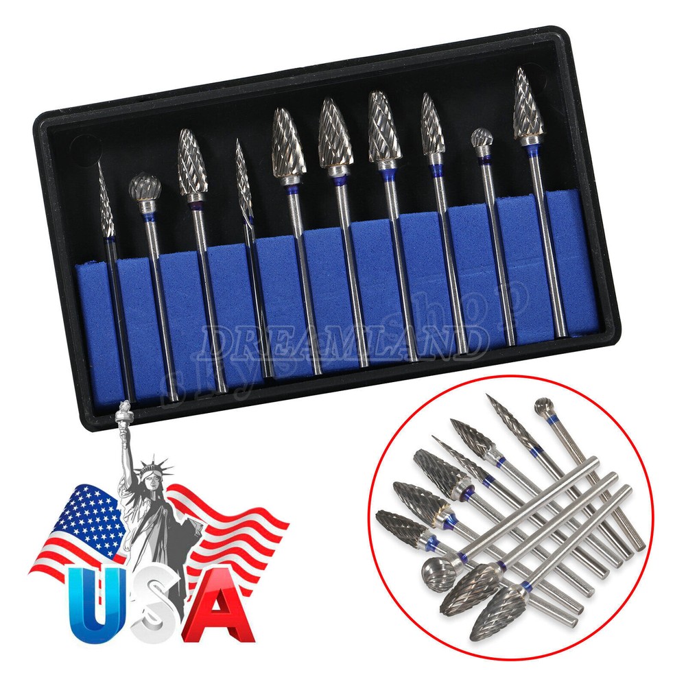 10X Tungsten Carbide Steel Dental Burs Burrs Tooth Drill 2.35mm Polisher Denture