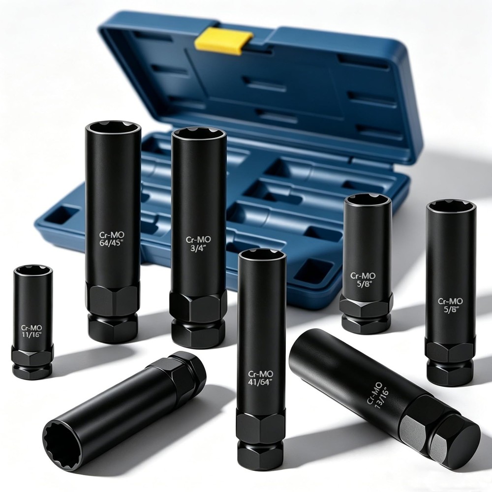 8 Piece Spline Lug Nut Socket Set, SAE & Metric Wheel Lock Removal Kit for Re…