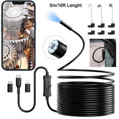 1920P 5M Endoscope Camera with Light,HD Borescope Camera for iOS Android, 8 LEDs