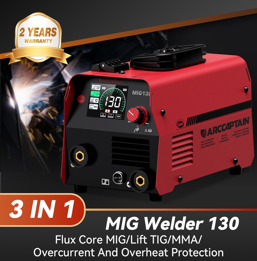 ARCCAPTAIN MIG130 3-in-1 Digital MIG Welder 130A Flux Core Lift TIG MMA Portable