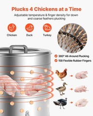 VEVOR 25.6″ Electric Chicken Plucker Machine 1200W & 275RPM 158 Fingers & Wheels
