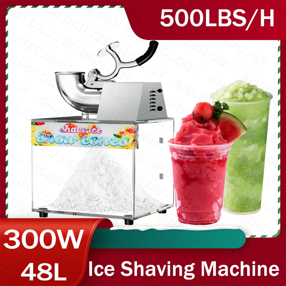 300W Electric Ice Shaver Machine 48L Commercial Snow Cone Machine for Gatherings
