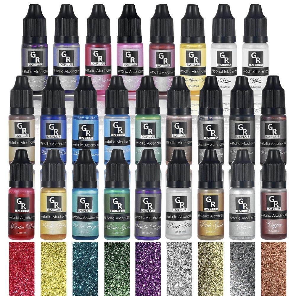 Metallic Alcohol Ink Set -26 Metallic Colors Alcohol Based Ink for Resin Art, Fl