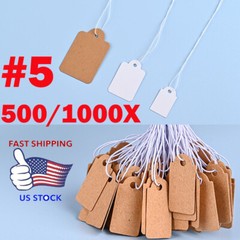 500/1000x Garage Sale Price Tags Size #5 Blank Merchandise Hang String Strung US