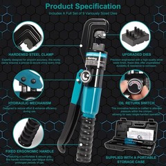 10 Tons Hydraulic Crimping Tool with 9 Dies – Battery Cable Crimper Tool & Wire