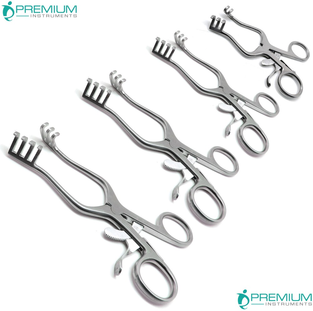 4 Pcs Weitlaner Retractors 4.5″, 5.5″, 6.5″, 7″ Blunt 3×4 Prongs Surgical Tools