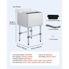 Uimoso 49.4 Qt Commercial Ice Bin 18 x 18 in Underbar Ice Bin with Sliding Cover