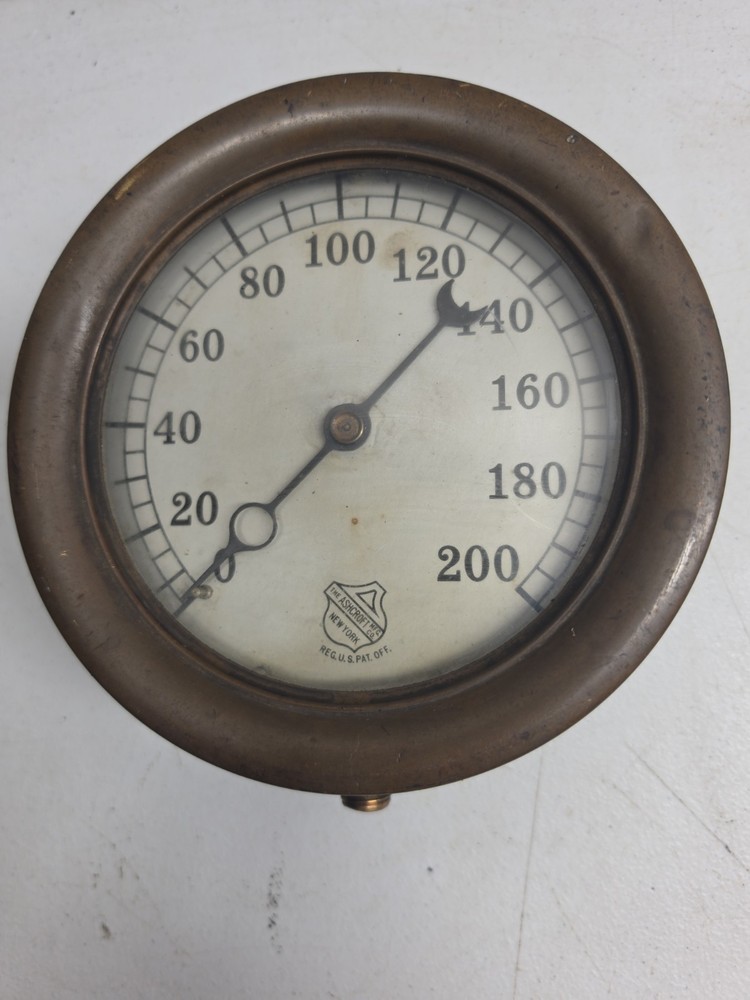 Vtg Ashcroft New York Brass 0-200 PSI Steam Pressure Gauge Steampunk
