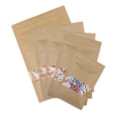 100 Kraft Craft Mylar Flat QuickQlick™ Pouches w/Clear Window Multiple Sizes