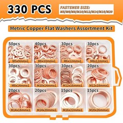 330 Pcs Assortment Kit – 12 Sizes Flat Sealing Crush Washers M5-M20 for Autom…