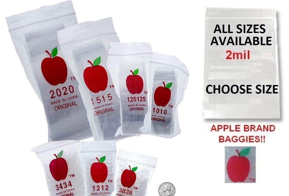10000 PACK APPLE BRAND 2mil ZIP LOCK BAG 10,000 baggies resealable plastic color