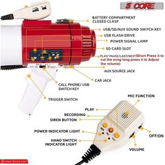 5Core 60W Megaphone Speaker Pro Bullhorn Handheld Police Siren Voice Recording
