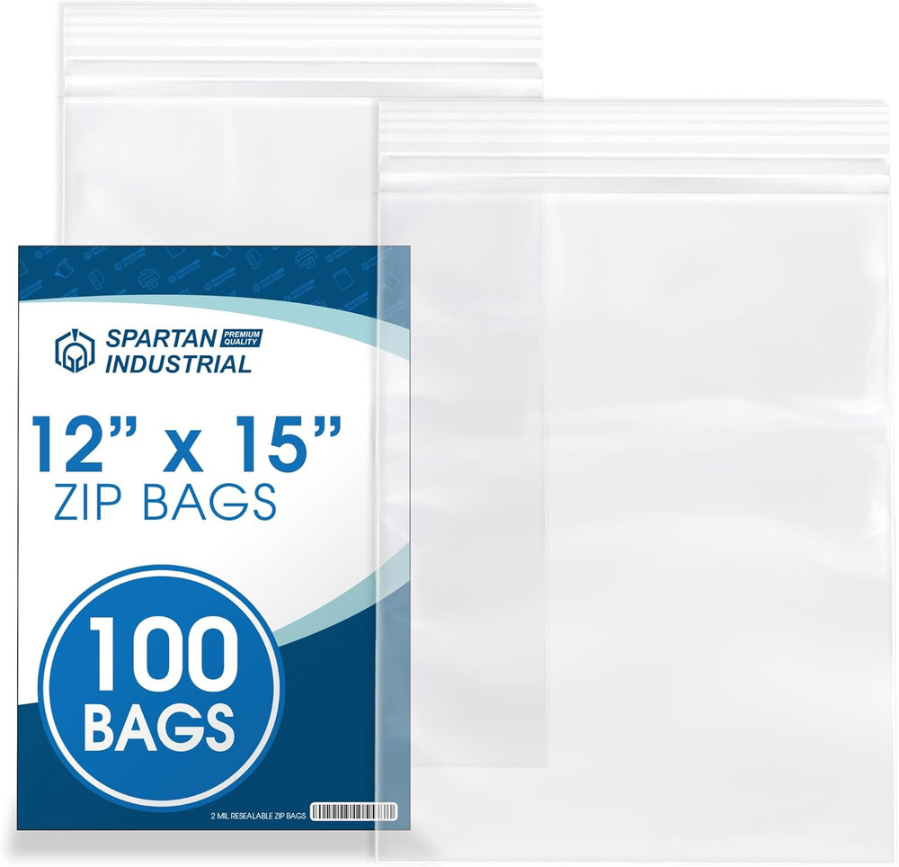 – 12″ X 15″ (100 Count) 2 Mil Clear Reclosable Zip Plastic Poly Bags with Reseal