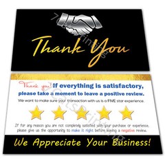 for eBay Seller Thank You Cards Notes For Your Order Black Gold Five Stars