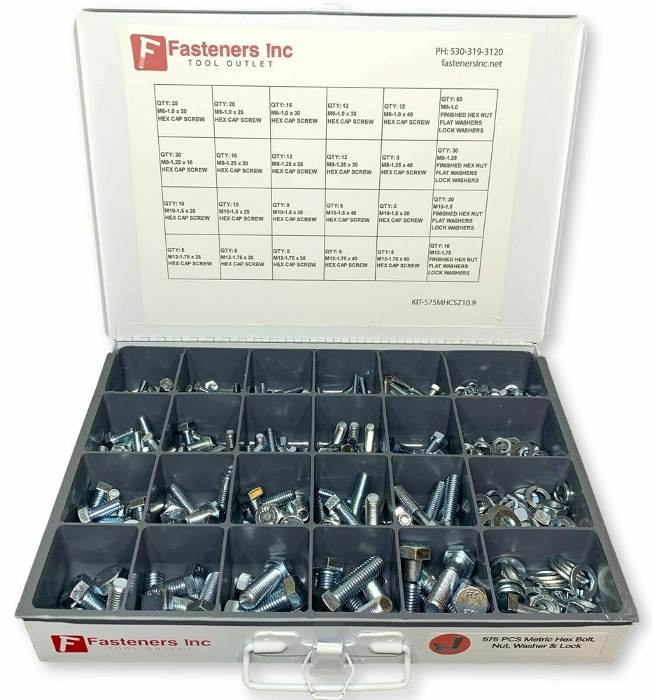 575 Piece Metric Bolt Kit Assortment M6-M12 Zinc Class 10.9 / Hardened Grade