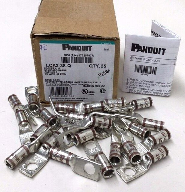 Panduit LCA2-38-Q Copper Lug Terminal 2 AWG Std Barrel 3/8″ Hole (Pack Of 25)