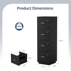 4-Drawer Tall File Cabinet with Independent Locks, Letter-Size Hanging Anti-Tip