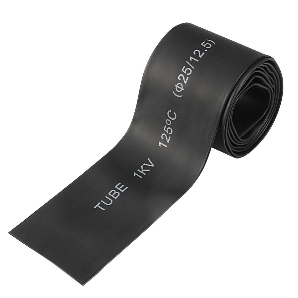 Waterproof Heat Shrink Tubing 1″ (25mm) Dia 41mm Flat Width 2:1 rate 1m Black