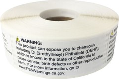 Prop 65 Di (2-Ethylhexyl) Phthalate (DEHP)Labels | 1 x 2.5″ Inch | 500 on a Roll