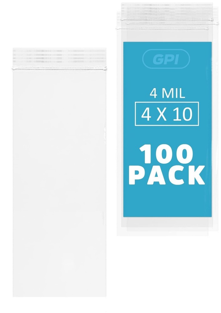 GPI – 4″ x 10″ 100 Count, Reclosable Zip Bags, Heavy-Duty 4 Mil Thick, Poly B…