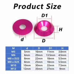 M5 M6 M8 M10 M12 Countersunk Washer – Anodised Aluminium – Screws Cup Washers