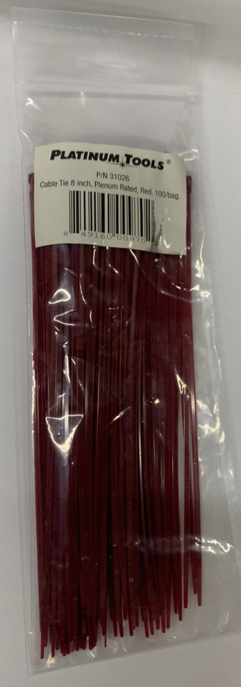 Platinum Tools 31026 8″ Air Handling Plenum Rated Cable Tie, Red, 100 pack