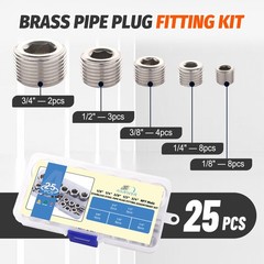 25Pcs Stainless Steel Pipe Plug Fittings Assortment Kit, 5 Sizes NPT Male