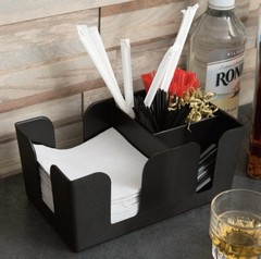 Choice 6-Compartment Bar Caddy Black Plastic Countertop Organizer Napkins Straws