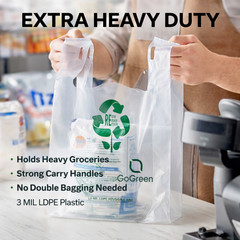 3 Mil Reusable Clear T-Shirt Grocery Bags 1/6 Size 11.5×6.5×21 Heavy Duty Bulk