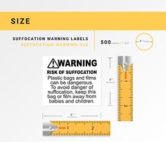 SUFFOCATION WARNING Labels/Stickers (2 x 2) – FBA Approved – (8) Rolls of 500