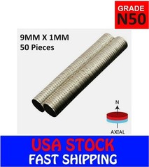 9mm x 1mm N50 Rare Earth Neodymium Craft Fridge Disc Magnet