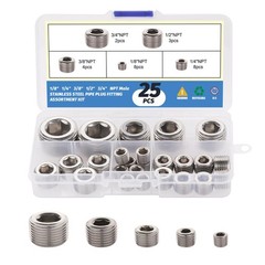25Pcs Stainless Steel Pipe Plug Fittings Assortment Kit, 5 Sizes NPT Male