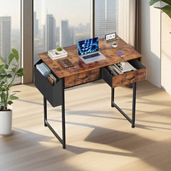 32″ Office Small Computer Desk,Home Study Table with 2 Fabric Drawers & Side Bag