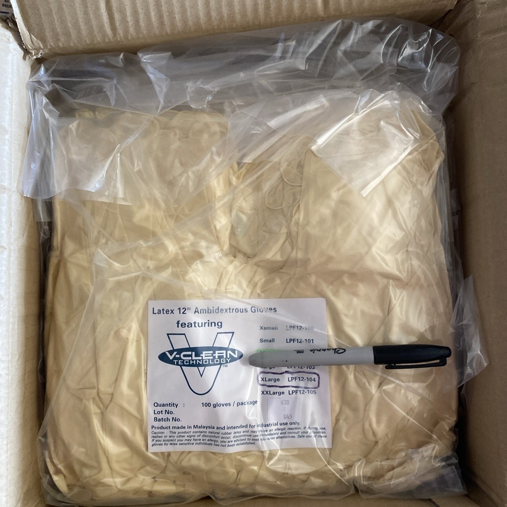 v-clean LPF12-104 latex 12″ ambidextrous gloves ( Case Of 1000 )