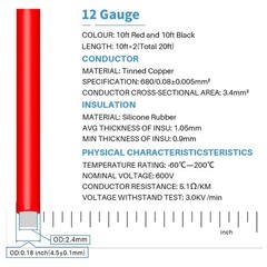 12AWG Silicone Wire 20FT Red Black Stranded Tinned Copper Flexible Cable