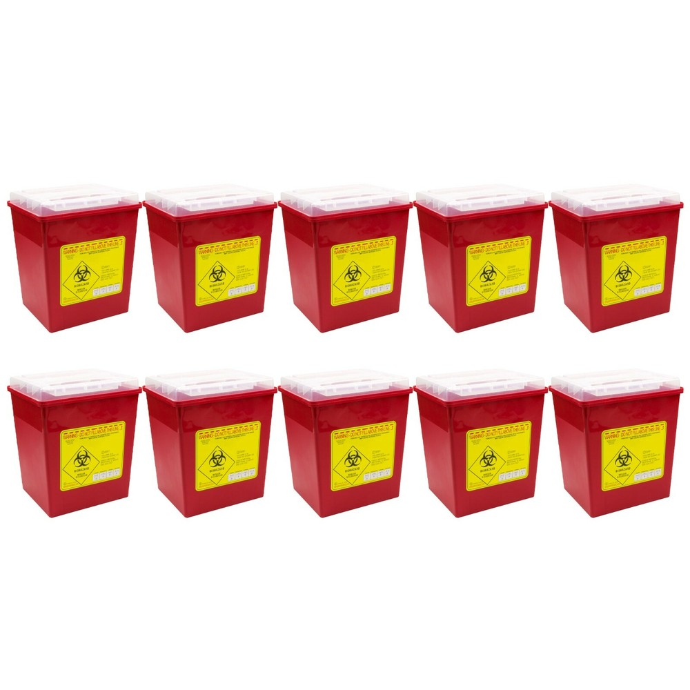 Sharps Container, 2 Gallons, Locking Top Flap, Polypropylene, 10/Box