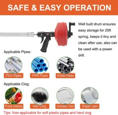 25ft Plumbers Drain Snake Long Heavy Duty Plumbing Auger Hand Tool Bathroom Pipe
