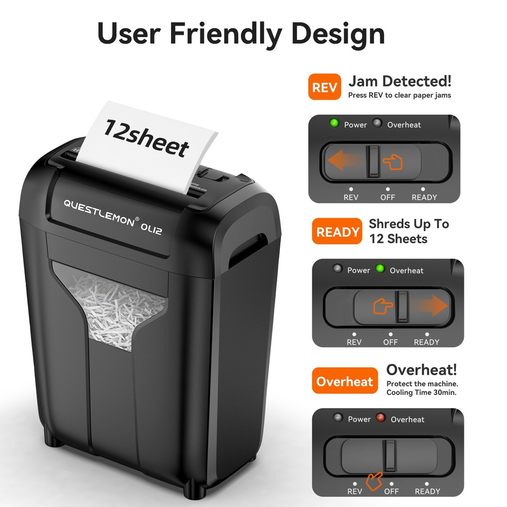 QUIETLEMON 12-Sheet Paper Shredder Cross Cut Commerical For Office Home